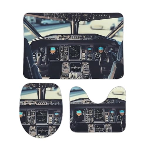 DDTKLSNV 3-teiliges Badteppich-Set, rutschfest, saugfähig, Badematte, Konturmatte mit WC-Deckelbezug, Flugzeug, Cockpit, weiche Bodenmatten für Badezimmer, Küche, Tür, Heimdekoration DDTKLSNV 3-teiliges Badteppich-Set, rutschfest, saugfähig, Badematte, Konturmatte mit WC-Deckelbezug, Flugzeug, Cockpit, weiche Bodenmatten für Badezimmer, Küche, Tür, Heimdekoration von DDTKLSNV