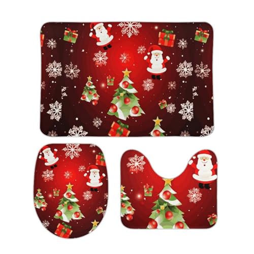 DDTKLSNV 3-teiliges Badteppich-Set, rutschfest, saugfähig, Badematte, Konturmatte mit WC-Deckelbezug, Frohe Weihnachten, weiche Fußmatten für Badezimmer, Küche, Tür, Heimdekoration von DDTKLSNV
