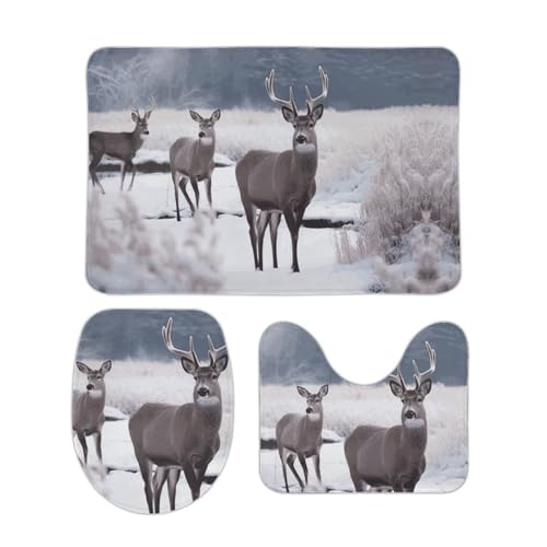 DDTKLSNV 3-teiliges Badteppich-Set, rutschfest, saugfähig, Badematte, Konturmatte mit WC-Deckelbezug, Hirsch auf gefrorener Wildnis, weiche Bodenmatten für Badezimmer, Küche, Tür, Heimdekoration DDTKLSNV 3-teiliges Badteppich-Set, rutschfest, saugfähig, Badematte, Konturmatte mit WC-Deckelbezug, Hirsch auf gefrorener Wildnis, weiche Bodenmatten für Badezimmer, Küche, Tür, Heimdekoration von DDTKLSNV