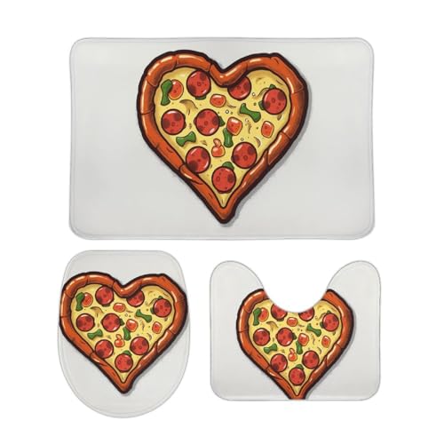 DDTKLSNV 3-teiliges Badteppich-Set, rutschfest, saugfähig, Badematte, Konturmatte mit WC-Deckelbezug, "I Love Pizza", Herzform, weiche Fußmatten für Badezimmer, Küche, Tür, Heimdekoration DDTKLSNV 3-teiliges Badteppich-Set, rutschfest, saugfähig, Badematte, Konturmatte mit WC-Deckelbezug, "I Love Pizza", Herzform, weiche Fußmatten für Badezimmer, Küche, Tür, Heimdekoration von DDTKLSNV
