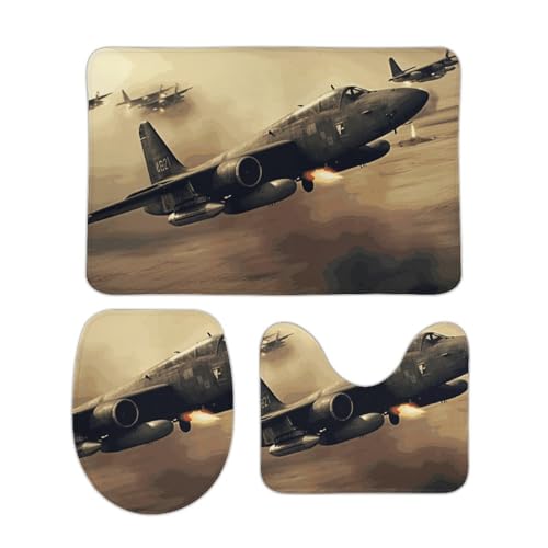 DDTKLSNV 3-teiliges Badteppich-Set, rutschfest, saugfähig, Badematte, Konturmatte mit WC-Deckelbezug, Kriegsflugzeug, weiche Bodenmatten für Badezimmer, Küche, Tür, Heimdekoration DDTKLSNV 3-teiliges Badteppich-Set, rutschfest, saugfähig, Badematte, Konturmatte mit WC-Deckelbezug, Kriegsflugzeug, weiche Bodenmatten für Badezimmer, Küche, Tür, Heimdekoration von DDTKLSNV