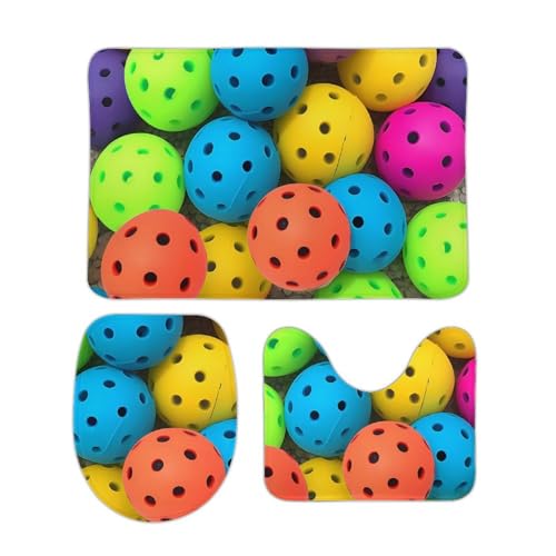 DDTKLSNV 3-teiliges Badteppich-Set, rutschfest, saugfähig, Badematte, Konturmatte mit WC-Deckelbezug, Kugel, weiche Fußmatten für Badezimmer, Küche, Tür, Heimdekoration von DDTKLSNV