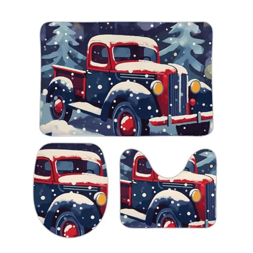 DDTKLSNV 3-teiliges Badteppich-Set, rutschfest, saugfähig, Badematte, Konturmatte mit WC-Deckelbezug, LKW im Schnee, weiche Fußmatten für Badezimmer, Küche, Tür, Heimdekoration von DDTKLSNV