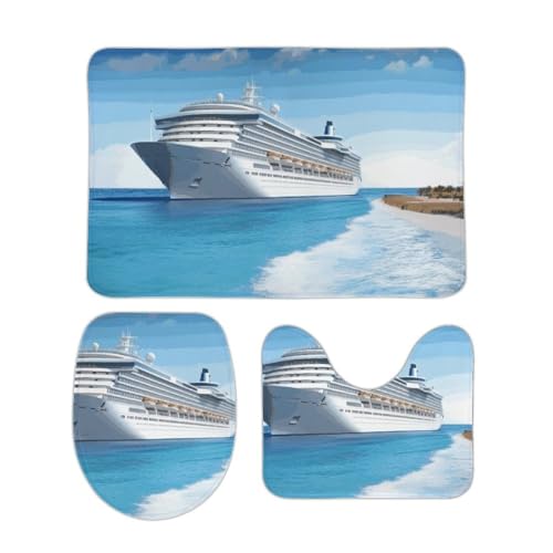 DDTKLSNV 3-teiliges Badteppich-Set, rutschfest, saugfähig, Badematte, Konturmatte mit WC-Deckelbezug, Meeres-Kreuzfahrtschiff, weiche Fußmatten für Badezimmer, Küche, Tür, Heimdekoration von DDTKLSNV