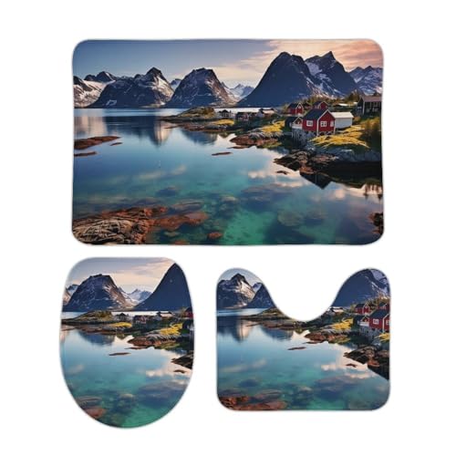 DDTKLSNV 3-teiliges Badteppich-Set, rutschfest, saugfähig, Badematte, Konturmatte mit WC-Deckelbezug, Norwegeninseln, weiche Fußmatten für Badezimmer, Küche, Tür, Heimdekoration DDTKLSNV 3-teiliges Badteppich-Set, rutschfest, saugfähig, Badematte, Konturmatte mit WC-Deckelbezug, Norwegeninseln, weiche Fußmatten für Badezimmer, Küche, Tür, Heimdekoration von DDTKLSNV