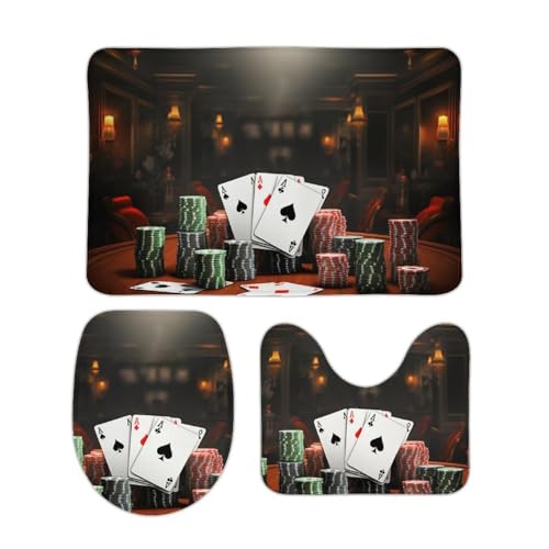 DDTKLSNV 3-teiliges Badteppich-Set, rutschfest, saugfähig, Badematte, Konturmatte mit WC-Deckelbezug, Pokerturnier, weiche Fußmatten für Badezimmer, Küche, Tür, Heimdekoration von DDTKLSNV