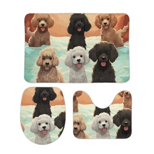 DDTKLSNV 3-teiliges Badteppich-Set, rutschfest, saugfähig, Badematte, Konturmatte mit WC-Deckelbezug, Pudel, Hunde, weiche Bodenmatten für Badezimmer, Küche, Tür, Heimdekoration DDTKLSNV 3-teiliges Badteppich-Set, rutschfest, saugfähig, Badematte, Konturmatte mit WC-Deckelbezug, Pudel, Hunde, weiche Bodenmatten für Badezimmer, Küche, Tür, Heimdekoration von DDTKLSNV