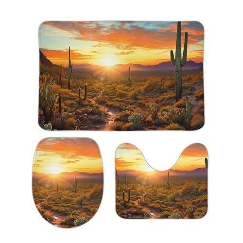 DDTKLSNV 3-teiliges Badteppich-Set, rutschfest, saugfähig, Badematte, Konturmatte mit WC-Deckelbezug, Saguaros bei Sonnenuntergang, weiche Fußmatten für Badezimmer, Küche, Tür, Heimdekoration DDTKLSNV 3-teiliges Badteppich-Set, rutschfest, saugfähig, Badematte, Konturmatte mit WC-Deckelbezug, Saguaros bei Sonnenuntergang, weiche Fußmatten für Badezimmer, Küche, Tür, Heimdekoration von DDTKLSNV