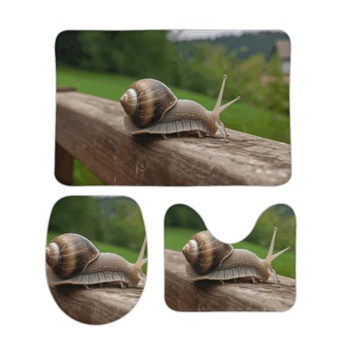 DDTKLSNV 3-teiliges Badteppich-Set, rutschfest, saugfähig, Badematte, Konturmatte mit WC-Deckelbezug, Schnecke auf Holzgeländer, weiche Bodenmatten für Badezimmer, Küche, Tür, Heimdekoration von DDTKLSNV