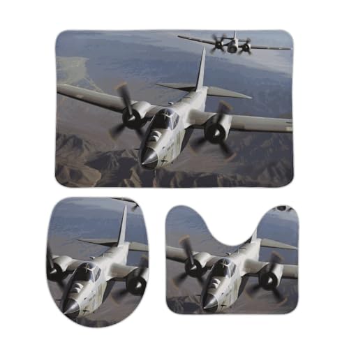 DDTKLSNV 3-teiliges Badteppich-Set, rutschfest, saugfähig, Badematte, Konturmatte mit WC-Deckelbezug, US-Armee-Flugzeug, weiche Fußmatten für Badezimmer, Küche, Tür, Heimdekoration von DDTKLSNV