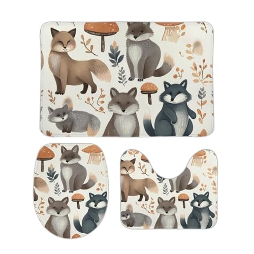 DDTKLSNV 3-teiliges Badteppich-Set, rutschfest, saugfähig, Badematte, Konturmatte mit WC-Deckelbezug, Waschbär-Tiere, weiche Bodenmatten für Badezimmer, Küche, Tür, Heimdekoration von DDTKLSNV