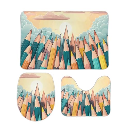 DDTKLSNV 3-teiliges Badteppich-Set, rutschfest, saugfähig, Badematte, Konturmatte mit WC-Deckelbezug, Wolken, weiche Fußmatten für Badezimmer, Küche, Tür, Heimdekoration von DDTKLSNV