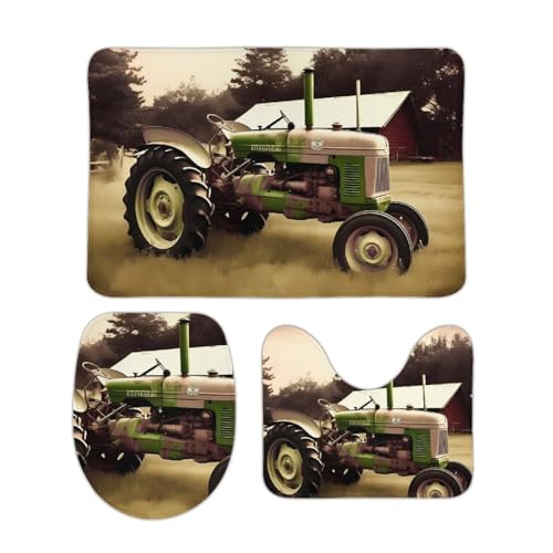 DDTKLSNV 3-teiliges Badteppich-Set, rutschfest, saugfähig, Badematte, Konturmatte mit WC-Deckelbezug, alter Traktor, Foto, Bauernhof, weiche Fußmatten für Badezimmer, Küche, Tür, Heimdekoration DDTKLSNV 3-teiliges Badteppich-Set, rutschfest, saugfähig, Badematte, Konturmatte mit WC-Deckelbezug, alter Traktor, Foto, Bauernhof, weiche Fußmatten für Badezimmer, Küche, Tür, Heimdekoration von DDTKLSNV