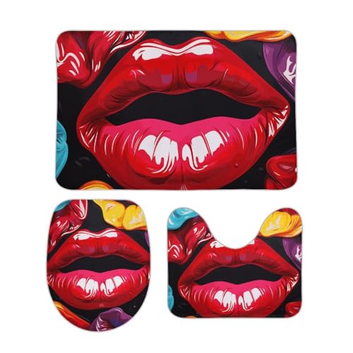 DDTKLSNV 3-teiliges Badteppich-Set, rutschfest, saugfähig, Badematte, Konturmatte mit WC-Deckelbezug, bunte Lippen, weiche Bodenmatten für Badezimmer, Küche, Tür, Heimdekoration DDTKLSNV 3-teiliges Badteppich-Set, rutschfest, saugfähig, Badematte, Konturmatte mit WC-Deckelbezug, bunte Lippen, weiche Bodenmatten für Badezimmer, Küche, Tür, Heimdekoration von DDTKLSNV