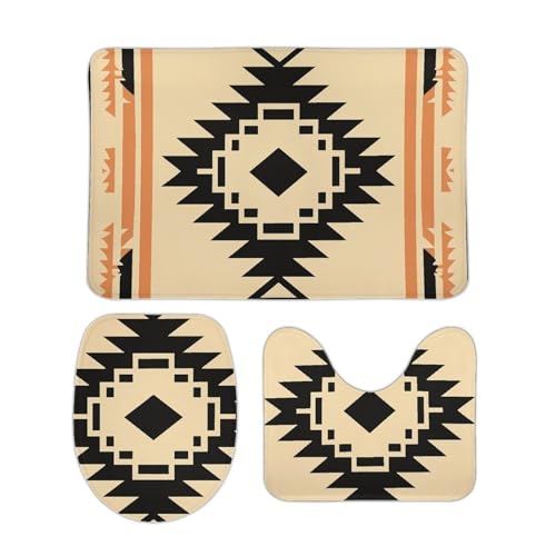 DDTKLSNV 3-teiliges Badteppich-Set, rutschfest, saugfähig, Badematte, Konturmatte mit WC-Deckelbezug, einfache Vektorkunst, weiche Fußmatten für Badezimmer, Küche, Tür, Heimdekoration von DDTKLSNV