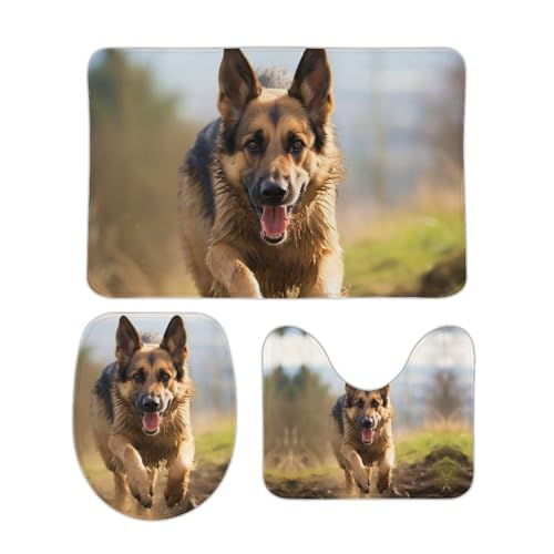 DDTKLSNV 3-teiliges Badteppich-Set, rutschfest, saugfähig, Badematte, Konturmatte mit WC-Deckelbezug, laufender Schäferhund, weiche Bodenmatten für Badezimmer, Küche, Tür, Heimdekoration DDTKLSNV 3-teiliges Badteppich-Set, rutschfest, saugfähig, Badematte, Konturmatte mit WC-Deckelbezug, laufender Schäferhund, weiche Bodenmatten für Badezimmer, Küche, Tür, Heimdekoration von DDTKLSNV