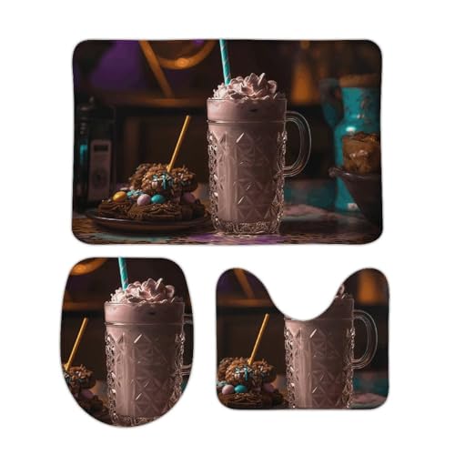 DDTKLSNV 3-teiliges Badteppich-Set, rutschfest, saugfähig, Badematte, Konturmatte mit WC-Deckelbezug, mit Süßigkeiten-Motiv, weiche Bodenmatten für Badezimmer, Küche, Tür, Heimdekoration von DDTKLSNV