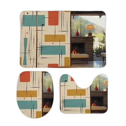 DDTKLSNV 3-teiliges Badteppich-Set, rutschfest, saugfähig, Badematte, Konturmatte mit WC-Deckelbezug, moderne weiche Fußmatten für Badezimmer, Küche, Tür, Heimdekoration von DDTKLSNV