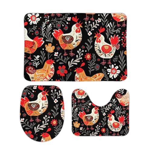 DDTKLSNV 3-teiliges Badteppich-Set, rutschfest, saugfähig, Badematte, Konturmatte mit WC-Deckelbezug, niedlicher Hahn, weiche Bodenmatten für Badezimmer, Küche, Tür, Heimdekoration DDTKLSNV 3-teiliges Badteppich-Set, rutschfest, saugfähig, Badematte, Konturmatte mit WC-Deckelbezug, niedlicher Hahn, weiche Bodenmatten für Badezimmer, Küche, Tür, Heimdekoration von DDTKLSNV