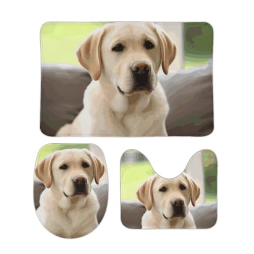 DDTKLSNV 3-teiliges Badteppich-Set, rutschfest, saugfähig, Badematte, Konturmatte mit WC-Deckelbezug, niedlicher Labrador, weiche Bodenmatten für Badezimmer, Küche, Tür, Heimdekoration DDTKLSNV 3-teiliges Badteppich-Set, rutschfest, saugfähig, Badematte, Konturmatte mit WC-Deckelbezug, niedlicher Labrador, weiche Bodenmatten für Badezimmer, Küche, Tür, Heimdekoration von DDTKLSNV