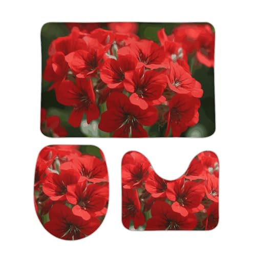 DDTKLSNV 3-teiliges Badteppich-Set, rutschfest, saugfähig, Badematte, Konturmatte mit WC-Deckelbezug, rote Geranien, weiche Bodenmatten für Badezimmer, Küche, Tür, Heimdekoration DDTKLSNV 3-teiliges Badteppich-Set, rutschfest, saugfähig, Badematte, Konturmatte mit WC-Deckelbezug, rote Geranien, weiche Bodenmatten für Badezimmer, Küche, Tür, Heimdekoration von DDTKLSNV