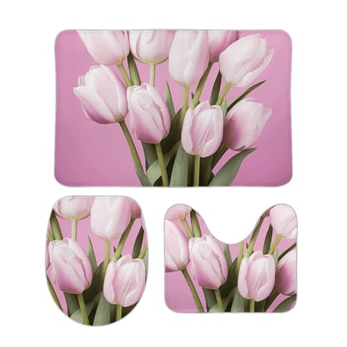 DDTKLSNV 3-teiliges Badteppich-Set, rutschfest, saugfähig, Badematte, Konturmatte mit WC-Deckelbezug, schöne Blume, weiche Bodenmatten für Badezimmer, Küche, Tür, Heimdekoration von DDTKLSNV
