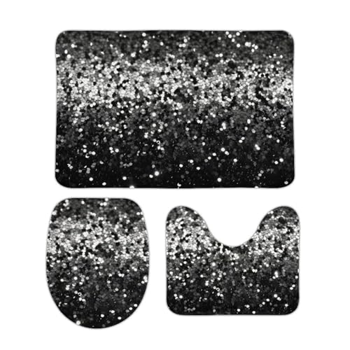 DDTKLSNV 3-teiliges Badteppich-Set, rutschfest, saugfähig, Badematte, Konturmatte mit WC-Deckelbezug, schwarz-weiß, Glitzer, weiche Bodenmatten für Badezimmer, Küche, Tür, Heimdekoration DDTKLSNV 3-teiliges Badteppich-Set, rutschfest, saugfähig, Badematte, Konturmatte mit WC-Deckelbezug, schwarz-weiß, Glitzer, weiche Bodenmatten für Badezimmer, Küche, Tür, Heimdekoration von DDTKLSNV