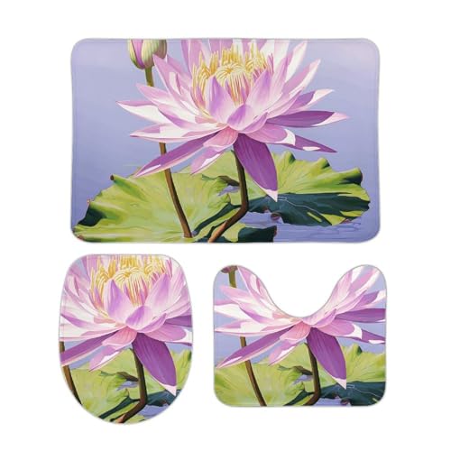 DDTKLSNV 3-teiliges Badteppich-Set, rutschfest, saugfähig, Badematte, Konturmatte mit WC-Deckelbezug, violette Seerose, weiche Bodenmatten für Badezimmer, Küche, Tür, Heimdekoration DDTKLSNV 3-teiliges Badteppich-Set, rutschfest, saugfähig, Badematte, Konturmatte mit WC-Deckelbezug, violette Seerose, weiche Bodenmatten für Badezimmer, Küche, Tür, Heimdekoration von DDTKLSNV
