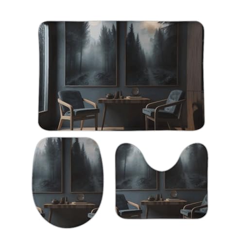 DDTKLSNV 3-teiliges Badteppich-Set, rutschfest, saugfähig, Badematte, Konturmatte mit WC-Deckelbezug, weiche Fußmatten für Badezimmer, Küche, Tür, Heimdekoration von DDTKLSNV