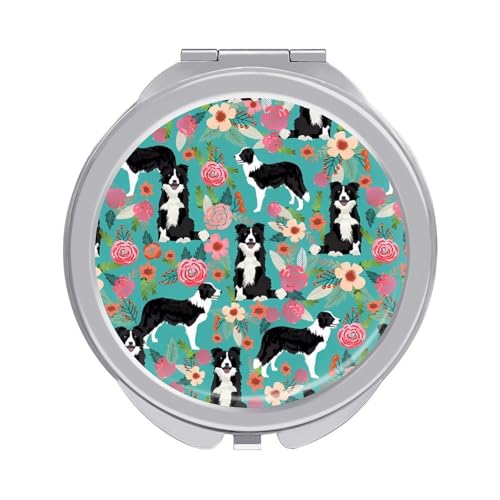 DDTKLSNV Border Collie Kosmetikspiegel mit Blumenmuster, tragbar, zusammenklappbar, Kosmetikspiegel, Mini-Taschenspiegel für Geldbörsen, mit 2-facher, 1-facher Vergrößerung DDTKLSNV Border Collie Kosmetikspiegel mit Blumenmuster, tragbar, zusammenklappbar, Kosmetikspiegel, Mini-Taschenspiegel für Geldbörsen, mit 2-facher, 1-facher Vergrößerung von DDTKLSNV