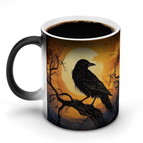 DDTKLSNV Crow Keramik-Kaffeetasse, 325 ml, hitzeempfindlich, magische Kaffeetasse, Farbwechsel, Kaffeetasse, Teetasse für Damen und Herren von DDTKLSNV