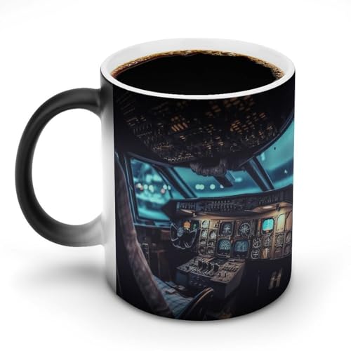 DDTKLSNV Flugzeug-Keramik-Kaffeetasse, 325 ml, hitzeempfindlich, magische Kaffeetasse, Farbwechsel, Kaffeetasse, Teetasse für Damen und Herren von DDTKLSNV