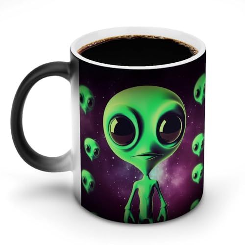 DDTKLSNV Grüner Alien-Kaffeetasse, Keramik, 325 ml, hitzeempfindlich, magische Kaffeetasse, Farbwechsel, Kaffeetasse, Teetasse für Damen und Herren von DDTKLSNV