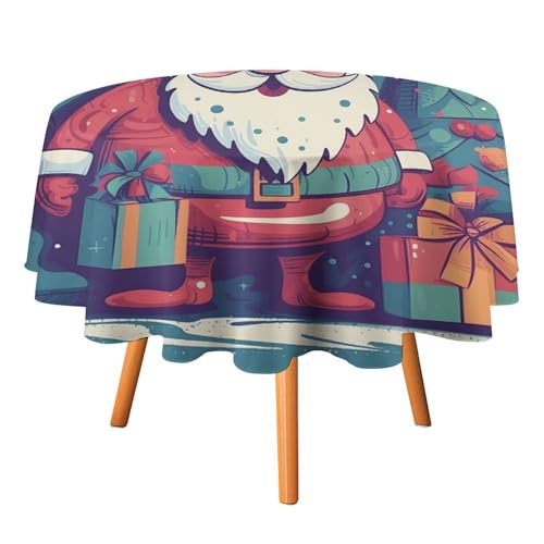 DDTKLSNV Happy Smiling Weihnachtsmann-Tischdecke, rund, 152,4 x 152,4 cm, wasserdicht, knitterfrei, schmutzabweisend, waschbar, Tischdecke für Picknick, Party, Esszimmer, Heimdekoration von DDTKLSNV