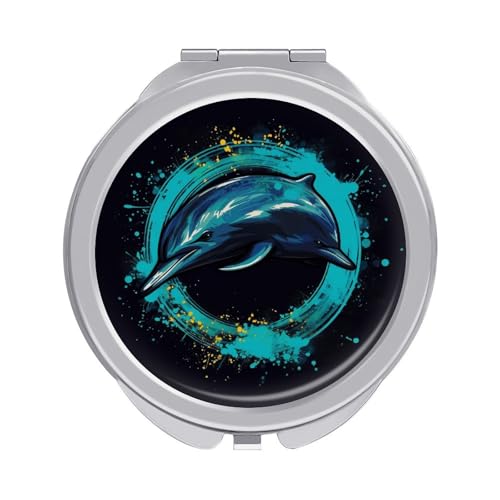 DDTKLSNV Hoop Jumping Dolphin Travel Makeup Mirror Portable Folding Cosmetic Compact Mirror Mini Pocket Mirror for Purses with 2 X 1x Magnification von DDTKLSNV