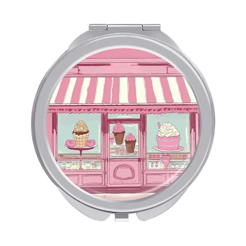 DDTKLSNV Ice Cream Store Travel Makeup Mirror Portable Folding Cosmetic Compact Mirror Mini Pocket Mirror for Purses with 2 X 1x Magnification von DDTKLSNV