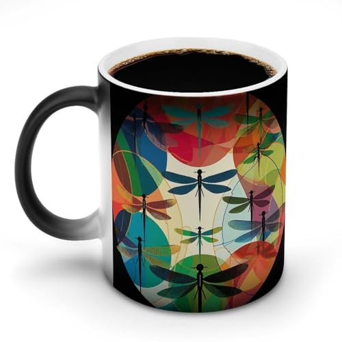 DDTKLSNV Keramik-Kaffeetasse, 325 ml, verschiedene bunte Libellen, hitzeempfindlich, magische Kaffeetasse, Farbwechsel, Kaffeetasse, Teetasse für Damen und Herren von DDTKLSNV