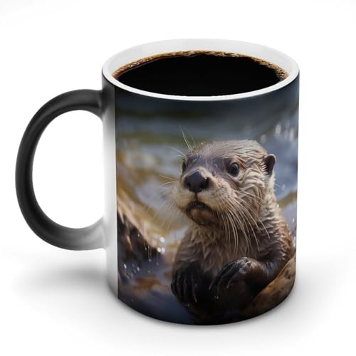DDTKLSNV Keramik-Kaffeetasse, Motiv: Otter spielt im Wasser, 325 ml, hitzeempfindlich, magische Kaffeetasse, Farbwechsel, Kaffeetasse für Damen und Herren von DDTKLSNV