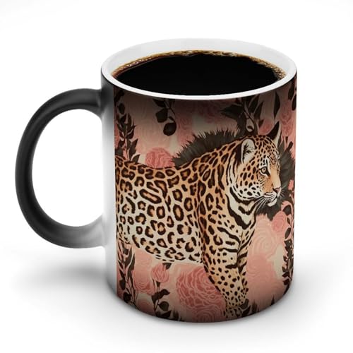 DDTKLSNV Keramik-Kaffeetasse, gestreift, Leopardenmuster, hitzeempfindlich, magische Kaffeetasse, Farbwechsel, Kaffeetasse für Damen und Herren, 325 ml von DDTKLSNV