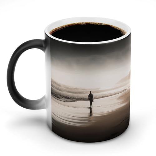 DDTKLSNV Keramik-Kaffeetasse mit Aufschrift "Alone at The Beach", hitzeempfindlich, magische Kaffeetasse, Farbwechsel, Kaffeetasse, Teetasse für Damen und Herren, 325 ml von DDTKLSNV