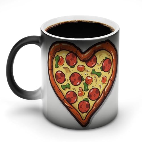 DDTKLSNV Keramik-Kaffeetasse mit Aufschrift "I Love Pizza", 325 ml, hitzeempfindlich, magische Kaffeetasse, Farbwechsel, Kaffeetasse, Teetasse für Damen und Herren von DDTKLSNV