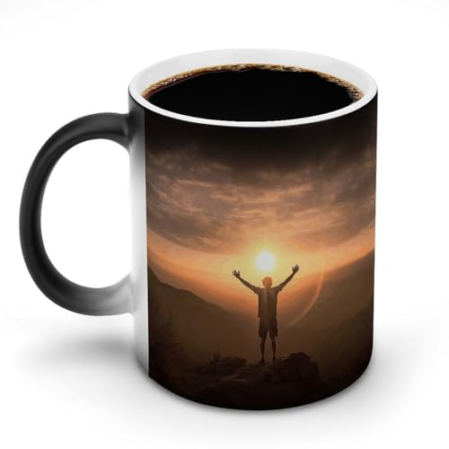 DDTKLSNV Keramik-Kaffeetasse mit Aufschrift "Man Raises His Arms", hitzeempfindlich, magische Kaffeetasse, Farbwechsel, Kaffeetasse, Teetasse für Damen und Herren, 325 ml von DDTKLSNV