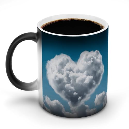 DDTKLSNV Keramik-Kaffeetasse mit Aufschrift "White Clouds Are Like A Heart", hitzeempfindlich, magische Kaffeetasse, Farbwechsel, Kaffeetasse, Teetasse für Damen und Herren, 325 ml von DDTKLSNV