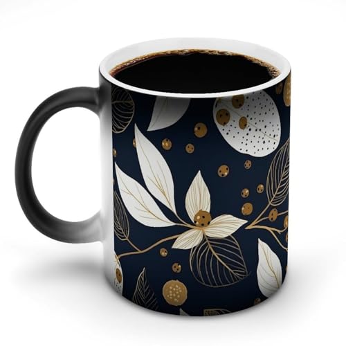 DDTKLSNV Keramik-Kaffeetasse mit Blättern und Beeren, hitzeempfindlich, magische Kaffeetasse, Farbwechsel, Kaffeetasse für Damen und Herren, 325 ml von DDTKLSNV