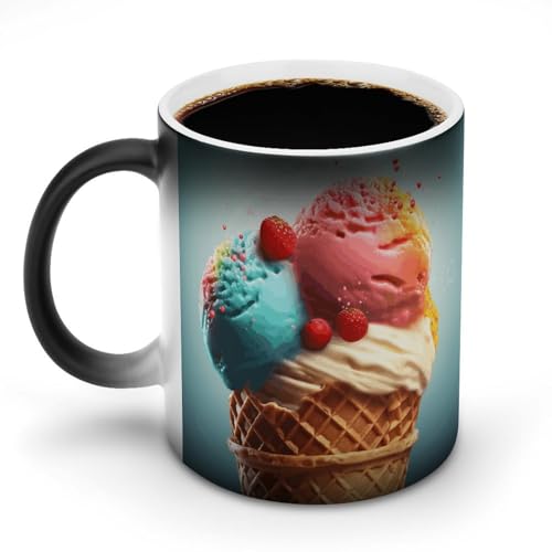 DDTKLSNV Keramik-Kaffeetasse mit Cartoon-Eiscreme, 325 ml, hitzeempfindlich, magische Kaffeetasse, Farbwechsel, Kaffeetasse, Teetasse für Damen und Herren von DDTKLSNV