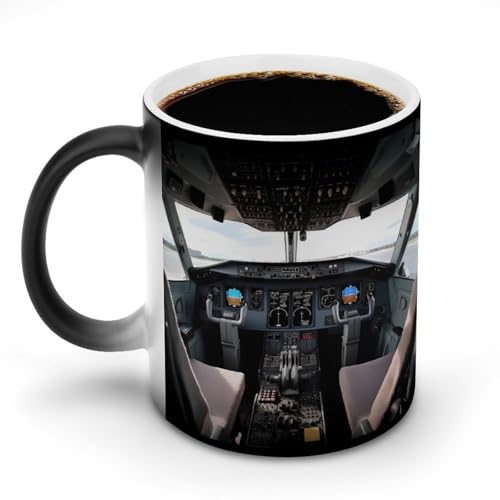 DDTKLSNV Keramik-Kaffeetasse mit Flugzeug-Cockpit, hitzeempfindlich, magische Kaffeetasse, Farbwechsel, Kaffeetasse, Teetasse für Damen und Herren, 325 ml von DDTKLSNV