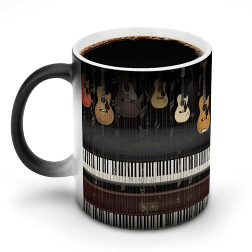 DDTKLSNV Keramik-Kaffeetasse mit Gitarren-Klavier-Muster, hitzeempfindlich, magische Kaffeetasse, Farbwechsel, Kaffeetasse für Damen und Herren, 325 ml von DDTKLSNV
