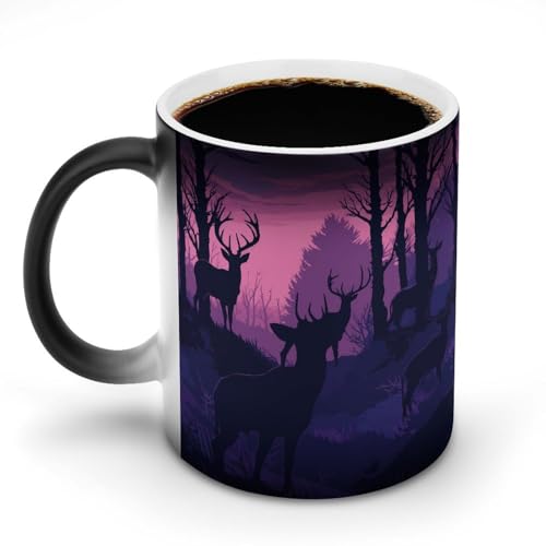DDTKLSNV Keramik-Kaffeetasse mit Hirsch-Silhouette, 325 ml, hitzeempfindlich, magische Kaffeetasse, Farbwechsel, Kaffeetasse, Teetasse für Damen und Herren von DDTKLSNV