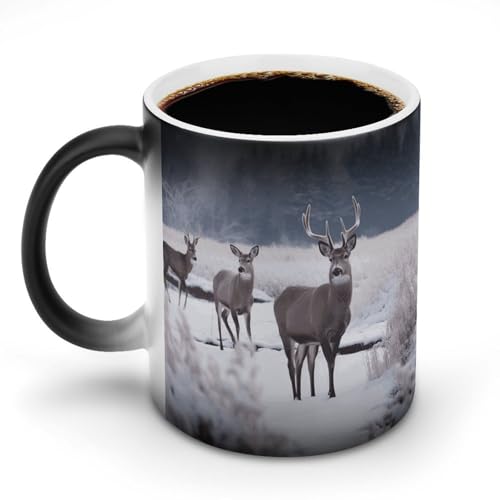DDTKLSNV Keramik-Kaffeetasse mit Hirsch auf der Eiskönigin, 325 ml, hitzeempfindlich, magische Kaffeetasse, Farbwechsel, Kaffeetasse, Teetasse für Damen und Herren von DDTKLSNV