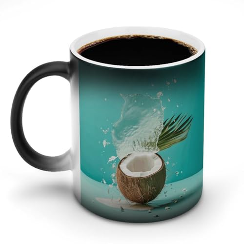 DDTKLSNV Keramik-Kaffeetasse mit Kokosnussgetränk, hitzeempfindlich, magische Kaffeetasse, Farbwechsel, Kaffeetasse, Teetasse für Damen und Herren, 325 ml von DDTKLSNV